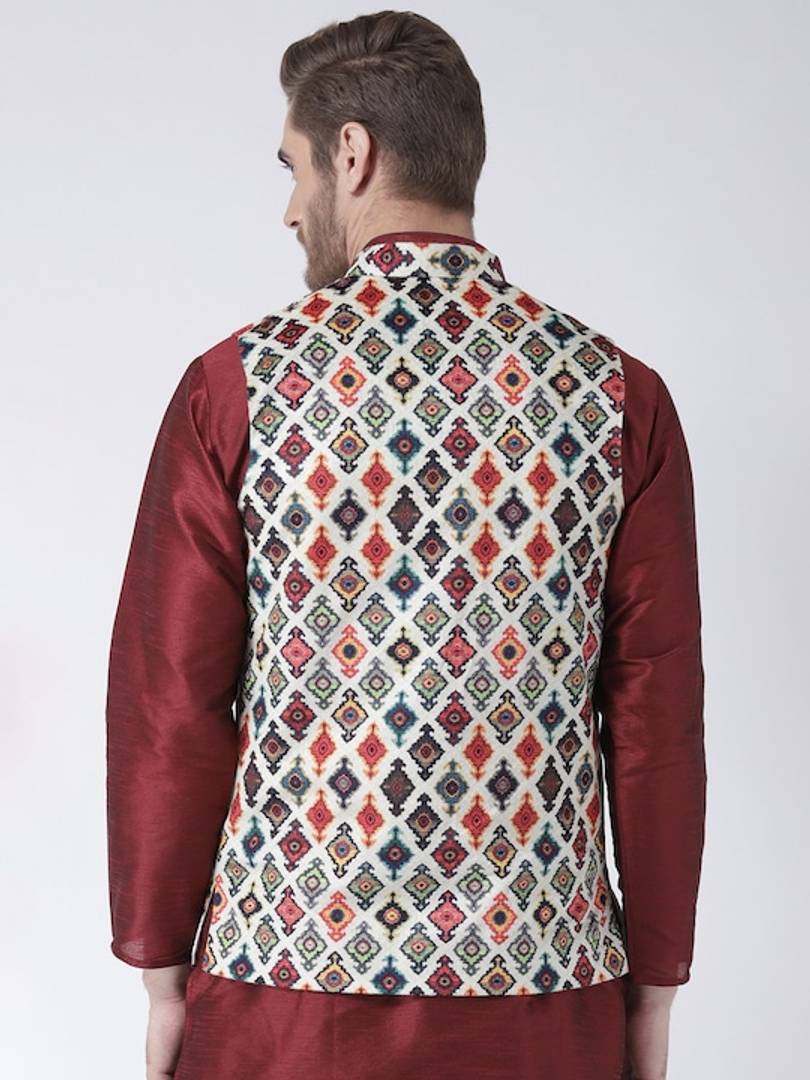 Men's Multicoloured 
Cotton Blend
 Printed Nehru Jackets